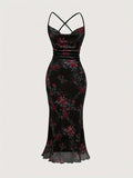 Elegant Sleeveless Bodycon Floral Print Spaghetti Suspender Dress - Cami Dress for Spring & Summer - Women's Clothing