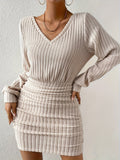 V-neck Pleated Spicy Girl Knitted Dress