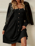 Elegant Square Neck A-Line Long Sleeve Dress - Women's Slim Fit Dresses for Spring & Fall - Chic, Comfortable, and Versatile Clothing for Ladies