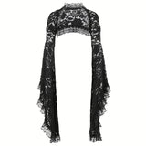 Y2K Lace Long Sleeves See Through Mesh Crop Top - Goth Fake Collar Shrug Blouse Cover Up for Women Girls Victorian