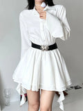 White Flare Sleeve Two Layer A-Line Dress