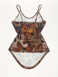 Y2K Sleeveless Curved Hem Camisole - Butterfly Print Spaghetti Strap Top - Women's Spring & Summer Clothing