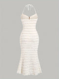 Elegant Mermaid Cami Dress by [Brand Name] - Stunning Ring Detail, V-Neckline, Stretchy Fabric for Comfort, Machine Washable, Perfect for Spring, Summer, and Fall Seasons