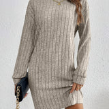 Stylish Turtle Neck Knit Dress - Soft, Elegant, Textured Long Sleeve Design for Spring & Fall, Comfortable Women's Clothing for Everyday Wear