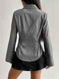 [Long Sleeve Shirt for Women] Elegant Striped Long Sleeve Shirt for Women - Slim Fit, Polyester, Machine Washable - Perfect for Spring/Fall