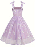 New Women'S Embroidered Mesh Tie-Up Dress