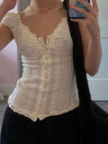 [Short Sleeve Fairy Puff Shirts] Women Fairy Grunge Y2K Shirts Puff Short Sleeve V-Neck Blouses Summer Button-Down Tops E-Girls Aesthetic Clothes