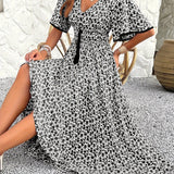 [Elegantly Printed Tasseled V-neckline Dress] Women's V-neckline Is Elegantly Printed, And The Atmosphere Is Tasseled Dress