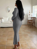 Elegant Long Sleeve Slim Square Neck Maxi Dress - Women's Clothing For Spring & Fall