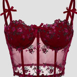 [Semi Sheer Floral Lace Cami] Floral Embroidered Lace Semi Sheer Cami Top, Sexy Sleeveless Crop Top for Spring & Summer, Women's Clothing