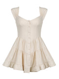 Skin Square Neck Fold Buttons Dress