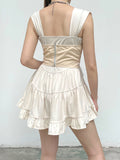 Skin Square Neck Fold Buttons Dress