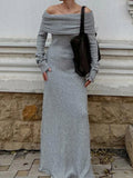 Elegant Off Shoulder Long Sleeve Side Split Dress