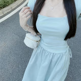 [Summer Fashion Ruffled Blouse Dress] Women's Polyester Blouse Dress With Ruffled Trim, Young And Elegant Design, Adjustable Waist, Summer Fashion