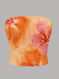 Colorful Hibiscus Graphic Tube Top - Vibrant, Stylish, Perfect for Summer Wear