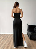 Stylish Split Thigh Spaghetti Strap Cami Dress - Women's Summer Dresses with Backless Design, Solid Color, Slim Fit, and Comfortable Wear - Perfect for Spring and Summer Season