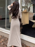 [Long Sleeve Fall Dress] Ribbed V Neck Dress, Casual Long Sleeve Dress For Fall & Winter, Women's Clothing