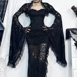 Y2K Lace Long Sleeves See Through Mesh Crop Top - Goth Fake Collar Shrug Blouse Cover Up for Women Girls Victorian