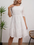 Pure Color Embroidered Dress - Hollowed-Out Lining, Elegant, Unique for Special Occasions