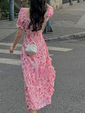 Elegant Floral Print Polyester Blend 1pc Fit and Flare Dress - Ruffle Hem, Scoop Neck, Woven Fabric - for Spring/Summer Women