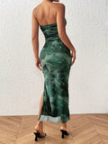 Elegant Strapless Bodycon Floral Print Tube Dress - Ruched, Split, Club & Party Wear for Women