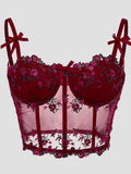 [Semi Sheer Floral Lace Cami] Floral Embroidered Lace Semi Sheer Cami Top, Sexy Sleeveless Crop Top for Spring & Summer, Women's Clothing