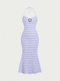 Elegant Mermaid Cami Dress by [Brand Name] - Stunning Ring Detail, V-Neckline, Stretchy Fabric for Comfort, Machine Washable, Perfect for Spring, Summer, and Fall Seasons