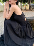Chic Summer Backless Cami Dress - V-Neck, Waist-Cinching, Solid Color, Perfect for Beach Vacations & Casual Wear