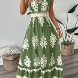 [100% Polyester V-Neck Midi Dress] Spring/Summer Floral Print V-Neck Dress with Flutter Sleeves and Waist Cinch, A-Line Midi, 100% Polyester - Machine Washable, Fly Fly Sleeves, A-Line voguable