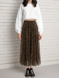 Women's Leopard Print Skirt - 100% Polyester A-Line Midi Skirt with Elastic Waist, Knitted Fabric, Lightweight for Spring/Summer/Fall - Y2K Young Fashion Style