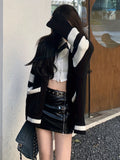 Preppy Long Sleeve E Pattern Button Up Cardigan - Pocket Cardigan For Fall & Winter - Women's Clothing