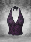 Sexy Halter Gothic Lace Floral Contrast Top - Women'S Blouse - Perfect for Spring, Summer, and Autumn Back-To-School Season