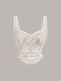 Dreamy Two-piece White Lace Women's Suit - Vest and Fish Tail Skirt