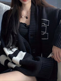 Preppy Long Sleeve E Pattern Button Up Cardigan - Pocket Cardigan For Fall & Winter - Women's Clothing