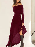 Elegant Ruffled Off Shoulder Long Sleeve Dress - Women's Backless Asymmetrical Slim Fit Dresses with Ruffle Hem - Perfect for Formal Occasions and Date Nights