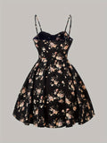 Romantic and elegant dress with cup print, suitable for dates and outings