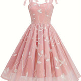 New Women'S Embroidered Mesh Tie-Up Dress