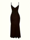 V Neck Spaghetti Strap Backless Dress - Seamless Solid Bodycon for Night Out - Fashionable Womens Clubbing Gown
