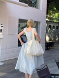 [Summer Fashion Ruffled Blouse Dress] Women's Polyester Blouse Dress With Ruffled Trim, Young And Elegant Design, Adjustable Waist, Summer Fashion