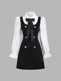 Chic 2 In 1 Double-breasted A-line Dress - Long Flounce Sleeve For Spring & Fall - Women's Clothing