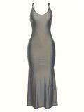 V Neck Spaghetti Strap Backless Dress - Seamless Solid Bodycon for Night Out - Fashionable Womens Clubbing Gown
