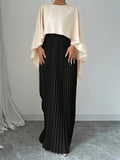 Pleated Non-Stretch Polyester Elegant Solid Color Dress - Integrated Cape Shawl, Machine Washable, Perfect for All Seasons - Middle East Special Project Style