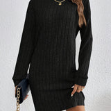 Stylish Turtle Neck Knit Dress - Soft, Elegant, Textured Long Sleeve Design for Spring & Fall, Comfortable Women's Clothing for Everyday Wear