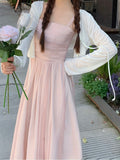 Korean-style Trendy Design Temperament Slimming Dating Vacation Pink Body-hugging Dress with Suspenders And Halter Neck