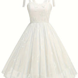New Women'S Embroidered Mesh Tie-Up Dress