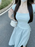 [Summer Fashion Ruffled Blouse Dress] Women's Polyester Blouse Dress With Ruffled Trim, Young And Elegant Design, Adjustable Waist, Summer Fashion