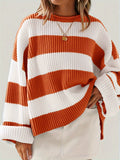 Long Sleeve Acrylic Pullover Sweater - Women's Casual Rib-Knit Crew Neck, Drop Shoulder, Loose Fit, Solid Color, All Season Knit Fabric Top