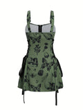 Butterfly Print Slingback Dress - Zipper Backless Cami Style, Casual Polyester Summer Dress for Women - Customized, Woven, No Elasticity, Random Printing, Strapless, Elegant, and Comfortable