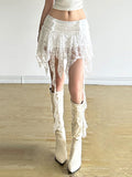 Women's Lace Ruffle Mini Skirts Cute Elastic Waist Loose A-Line Skirts Short Skirts