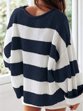 Long Sleeve Acrylic Pullover Sweater - Women's Casual Rib-Knit Crew Neck, Drop Shoulder, Loose Fit, Solid Color, All Season Knit Fabric Top